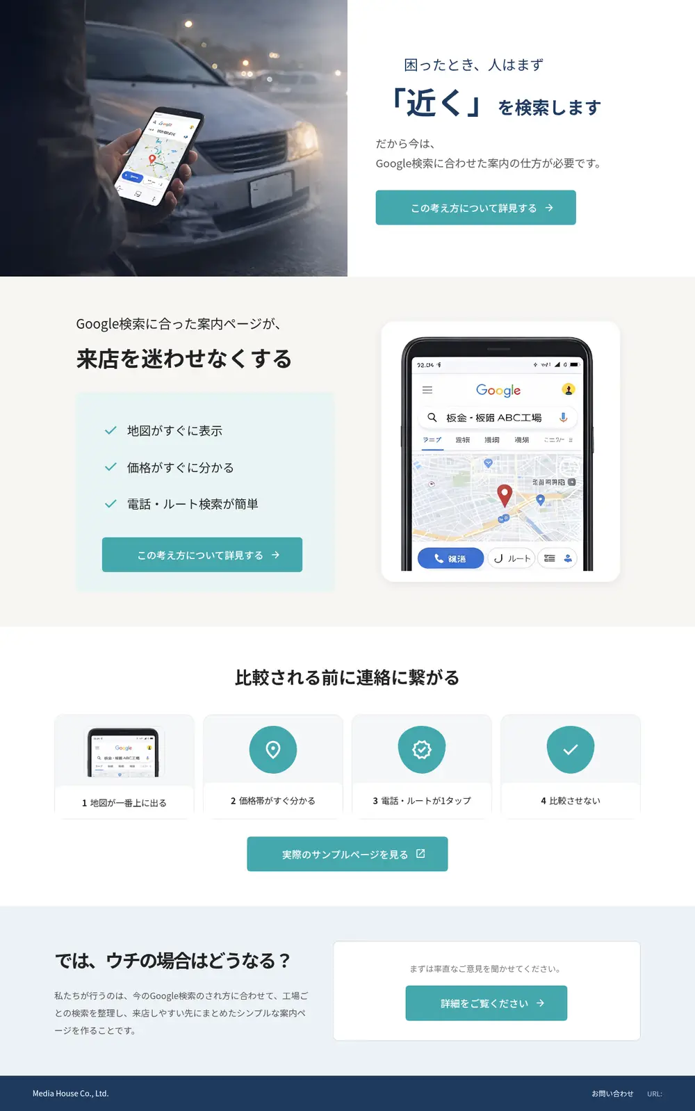 店舗向け 解説型ランディングページのPC表示（ページ全体）